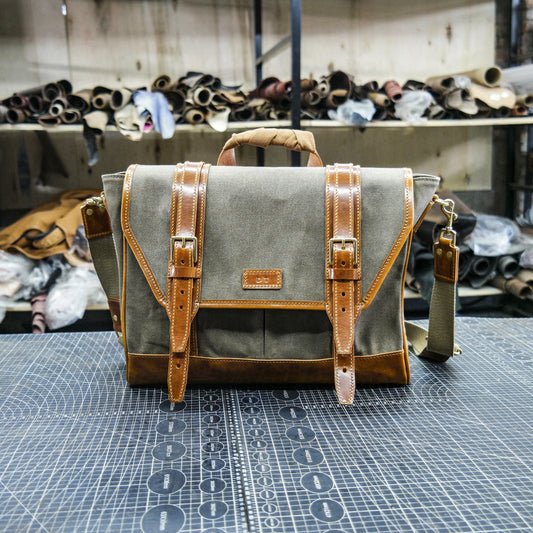 Cowhide oiled wax canvas shoulder bag/shoulder tote bag with waxed canvas/Canvas briefcase/shoulder crossbody bag