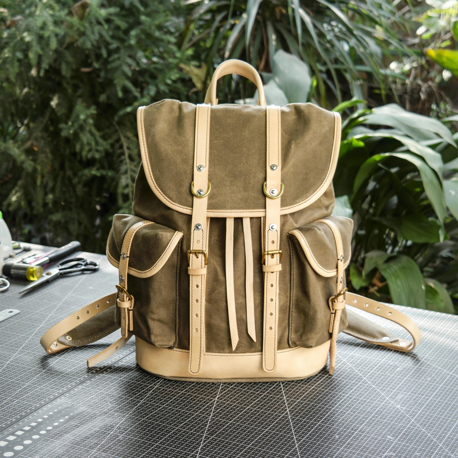 backpack leather pattern PDF Pattern】18L waxed canvas backpack, vegetable tanned leather backp