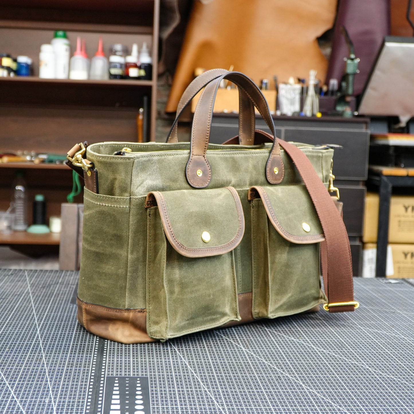 Oiled wax canvas shoulder bag/Canvas briefcase/shoulder crossbody bag-SG-149#