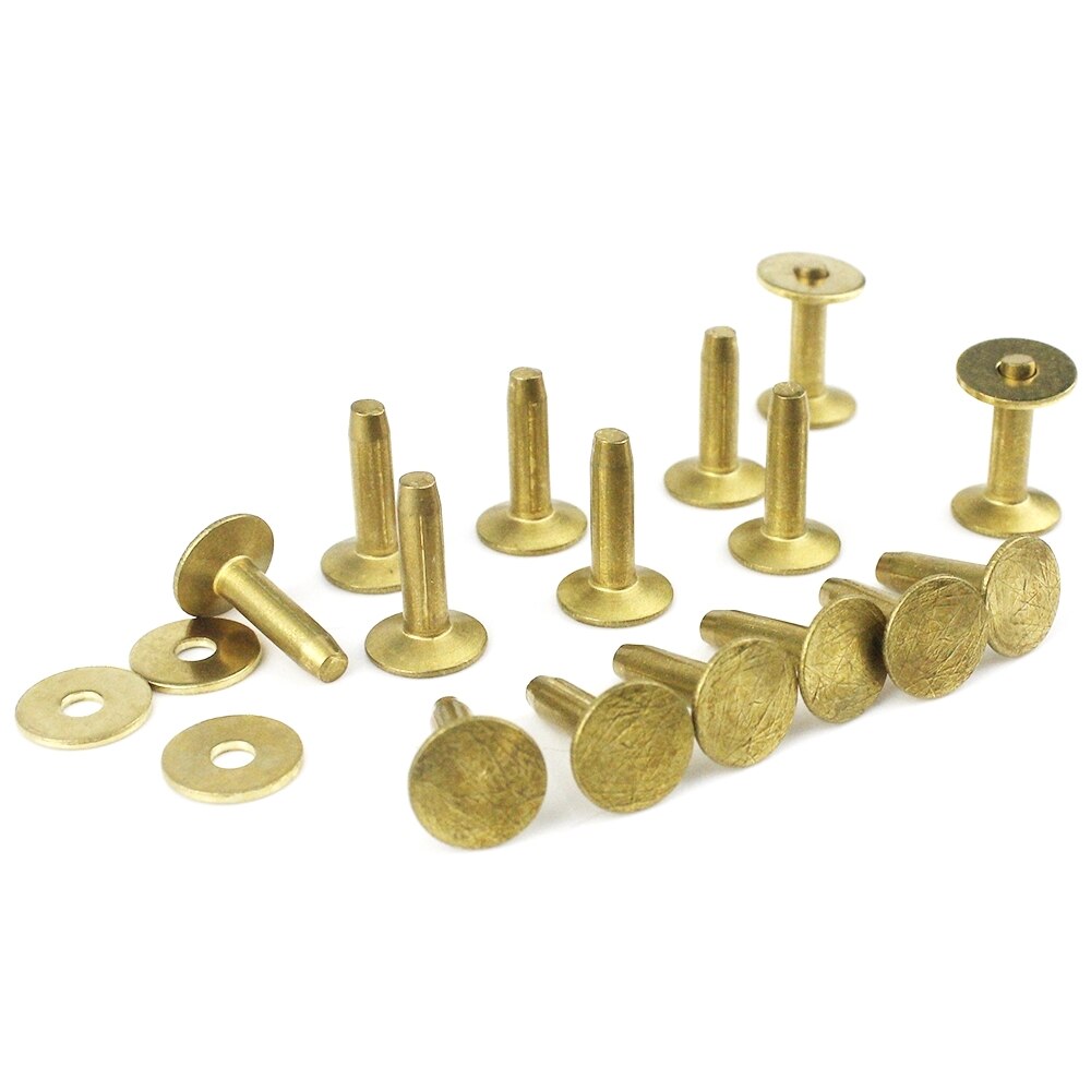 20pcs High Quality Solid Brass Rivets & Burrs Leather Craft Belt Luggage Rivets Studs Permanent Tack Fasteners 6 Sizes