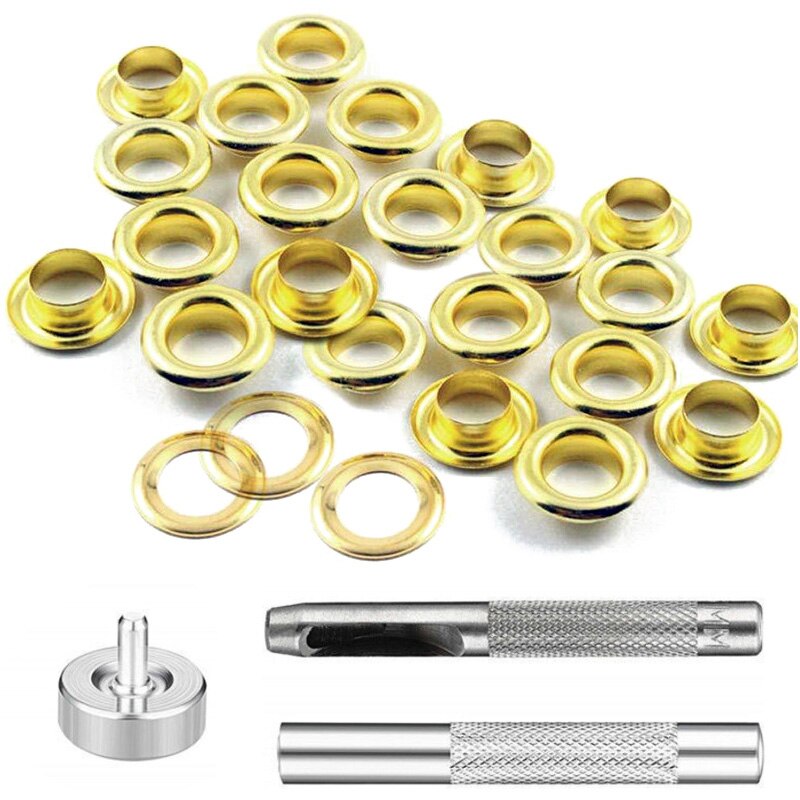 Brass Grommet Eyelets with Washers Setting Tool Kit Mold Hole Punch Cutter 100 Set 6 8 10mm Handmade Leather Craft Accessories