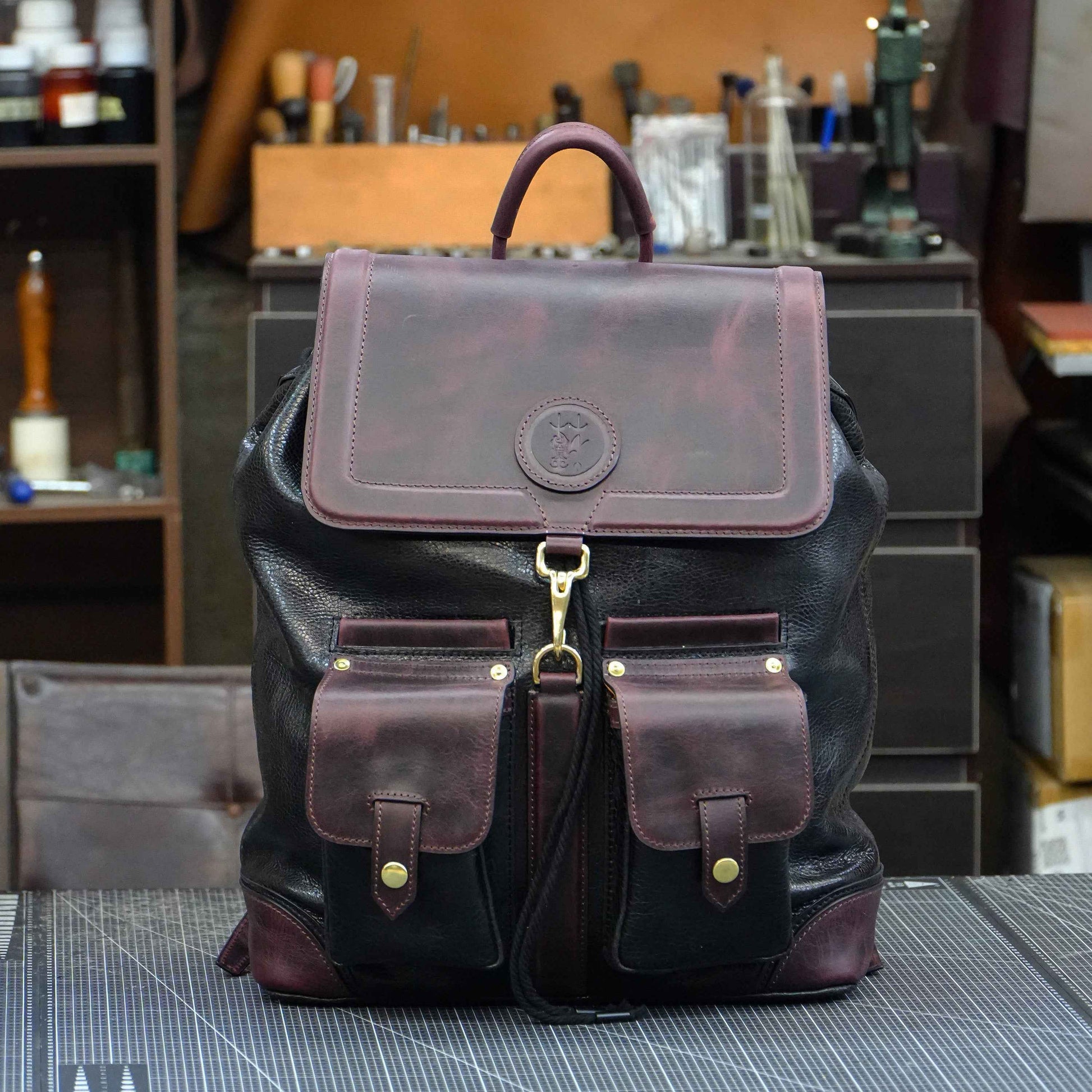 Vintage cowhide handmade backpack /Leather knapsack