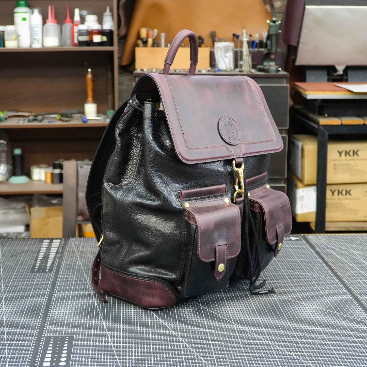 Vintage cowhide handmade backpack /Leather knapsack