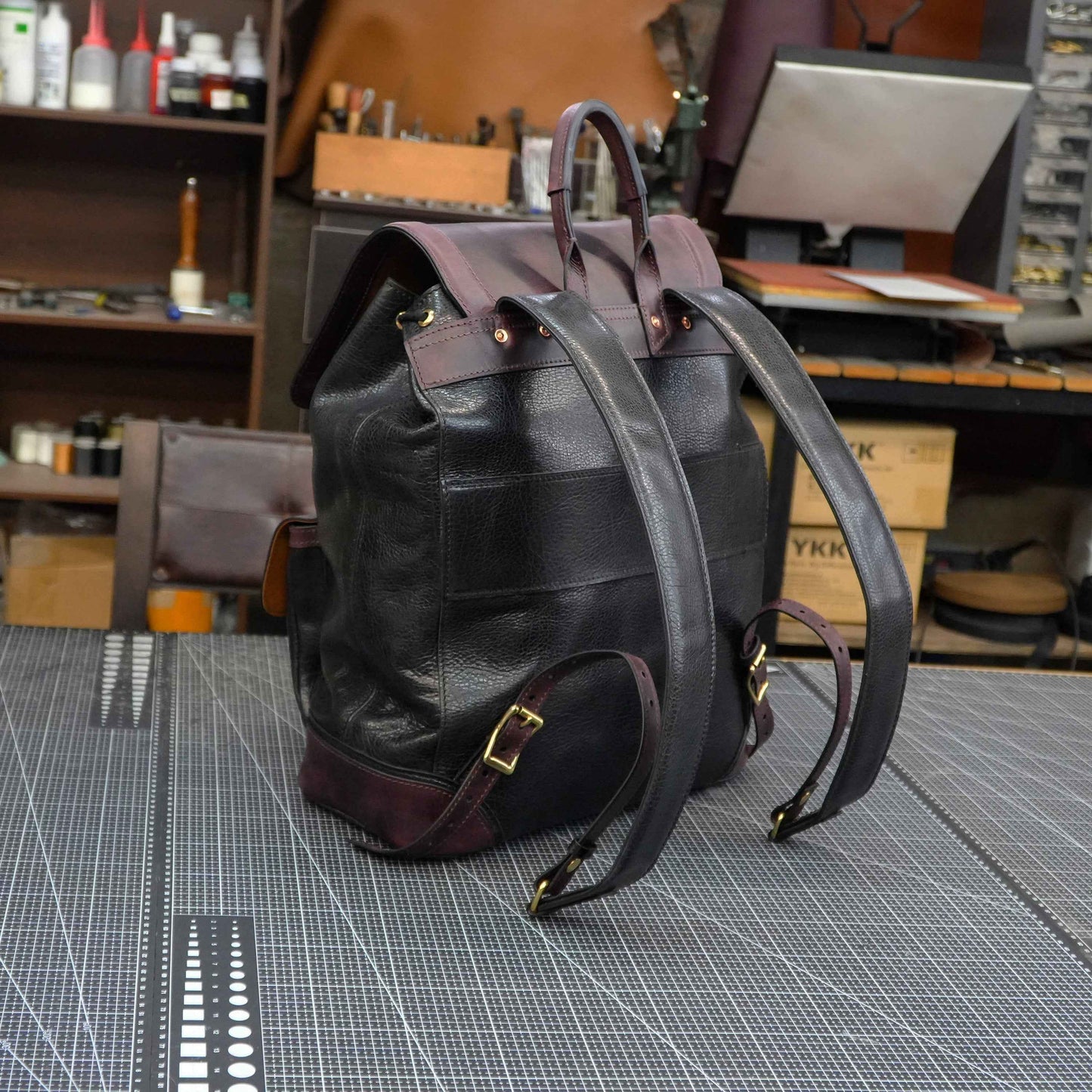 Vintage cowhide handmade backpack /Leather knapsack