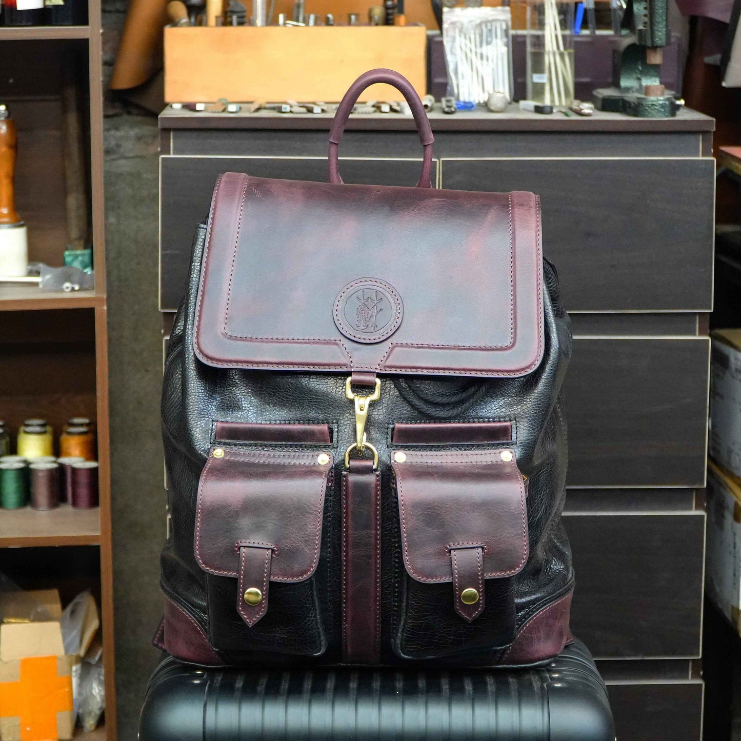 Vintage cowhide handmade backpack /Leather knapsack