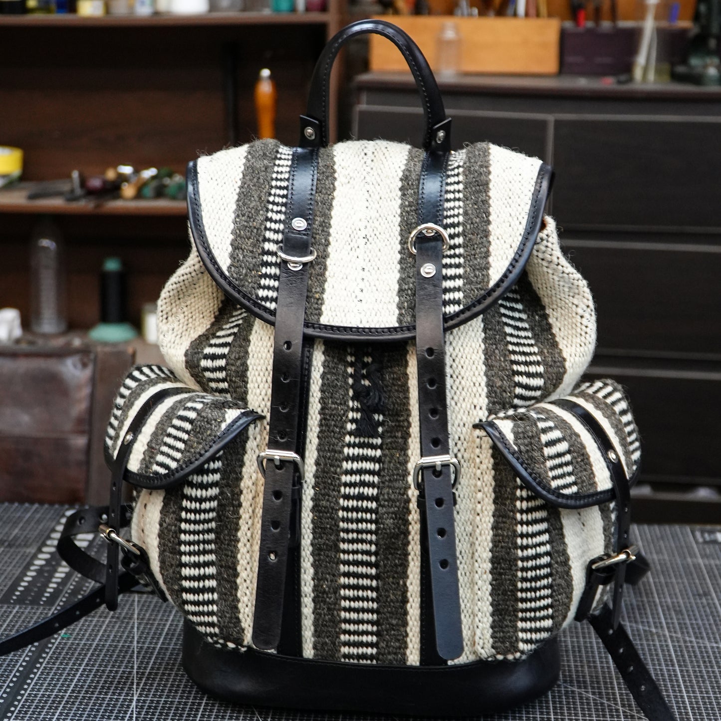 Handmade Yak Wool & Vegetable Tanned Leather Backpack – 18L One-of-a-Kind