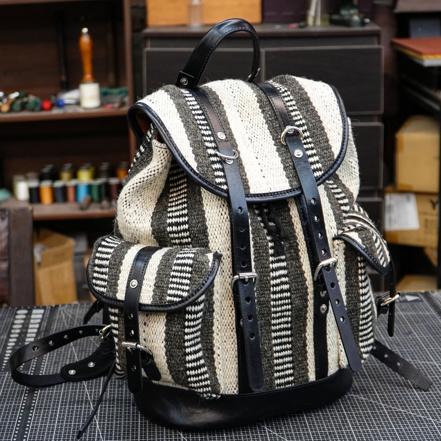 Handmade Yak Wool & Vegetable Tanned Leather Backpack – 18L One-of-a-Kind