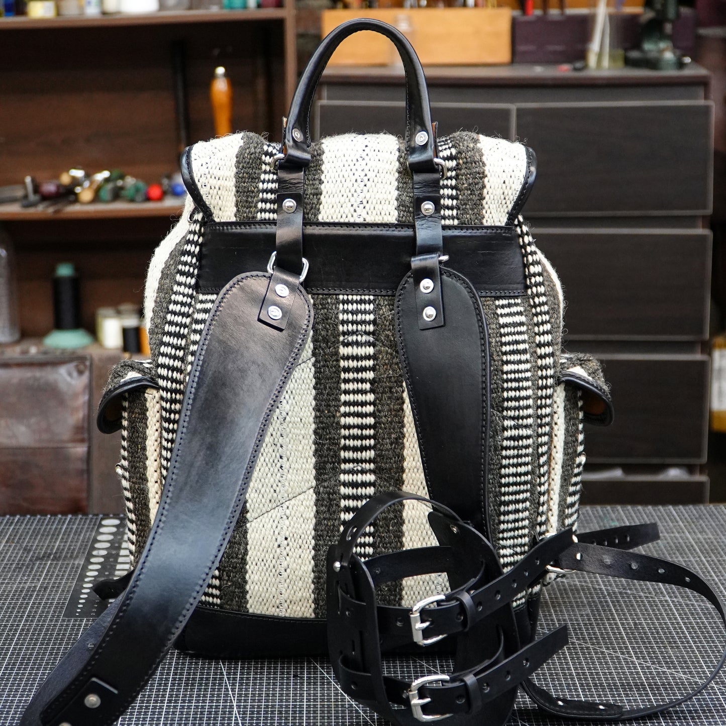 Handmade Yak Wool & Vegetable Tanned Leather Backpack – 18L One-of-a-Kind