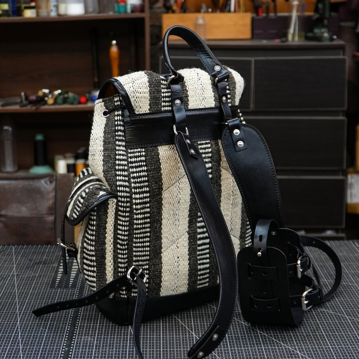 Handmade Yak Wool & Vegetable Tanned Leather Backpack – 18L One-of-a-Kind