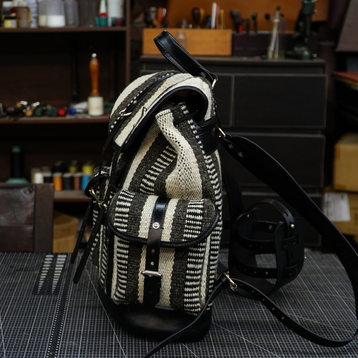 Handmade Yak Wool & Vegetable Tanned Leather Backpack – 18L One-of-a-Kind