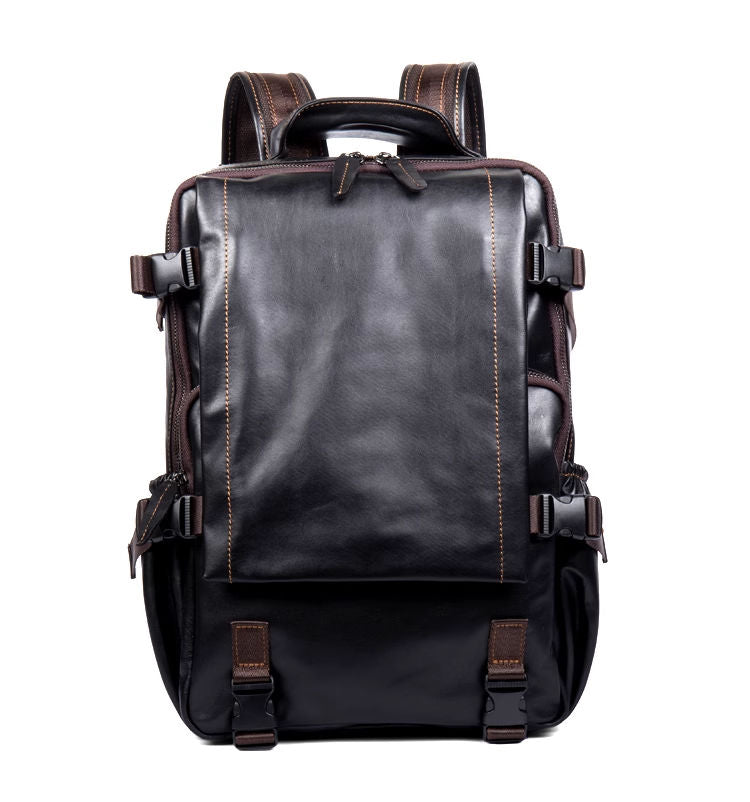 Large capacity travel leather backpack, business leisure top layer cowhide backpack, men's computer bag, backpack, outdoor