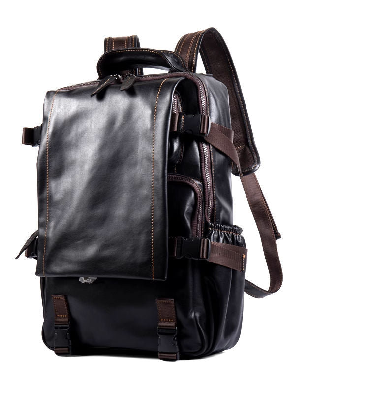 Large capacity travel leather backpack, business leisure top layer cowhide backpack, men's computer bag, backpack, outdoor