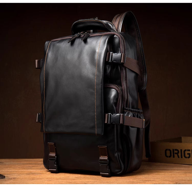 Large capacity travel leather backpack, business leisure top layer cowhide backpack, men's computer bag, backpack, outdoor