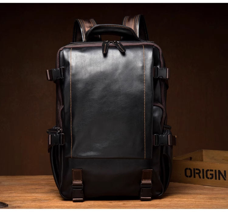 Large capacity travel leather backpack, business leisure top layer cowhide backpack, men's computer bag, backpack, outdoor