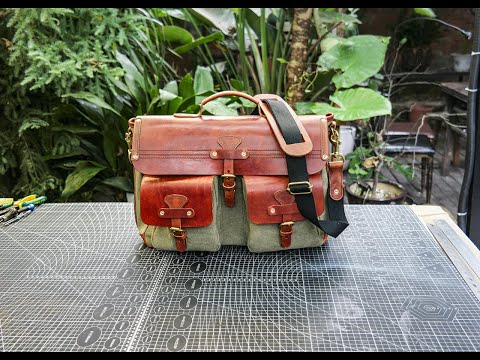 Hand dyed vegetable tanned cowhide canvas messenger bag, crossbody bag, vintage bag