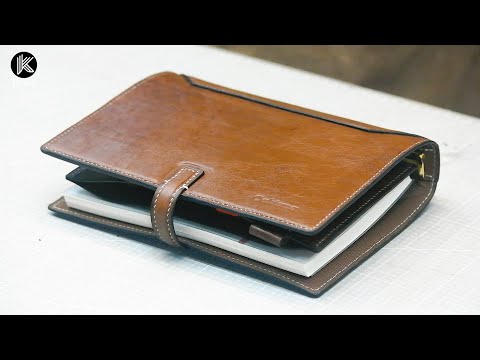 Personalized leather binder cover, A5 binder with 6 rings, can be refilled with planners, traveler magazines, and can fit into a mobile phone's handheld notebook - brown