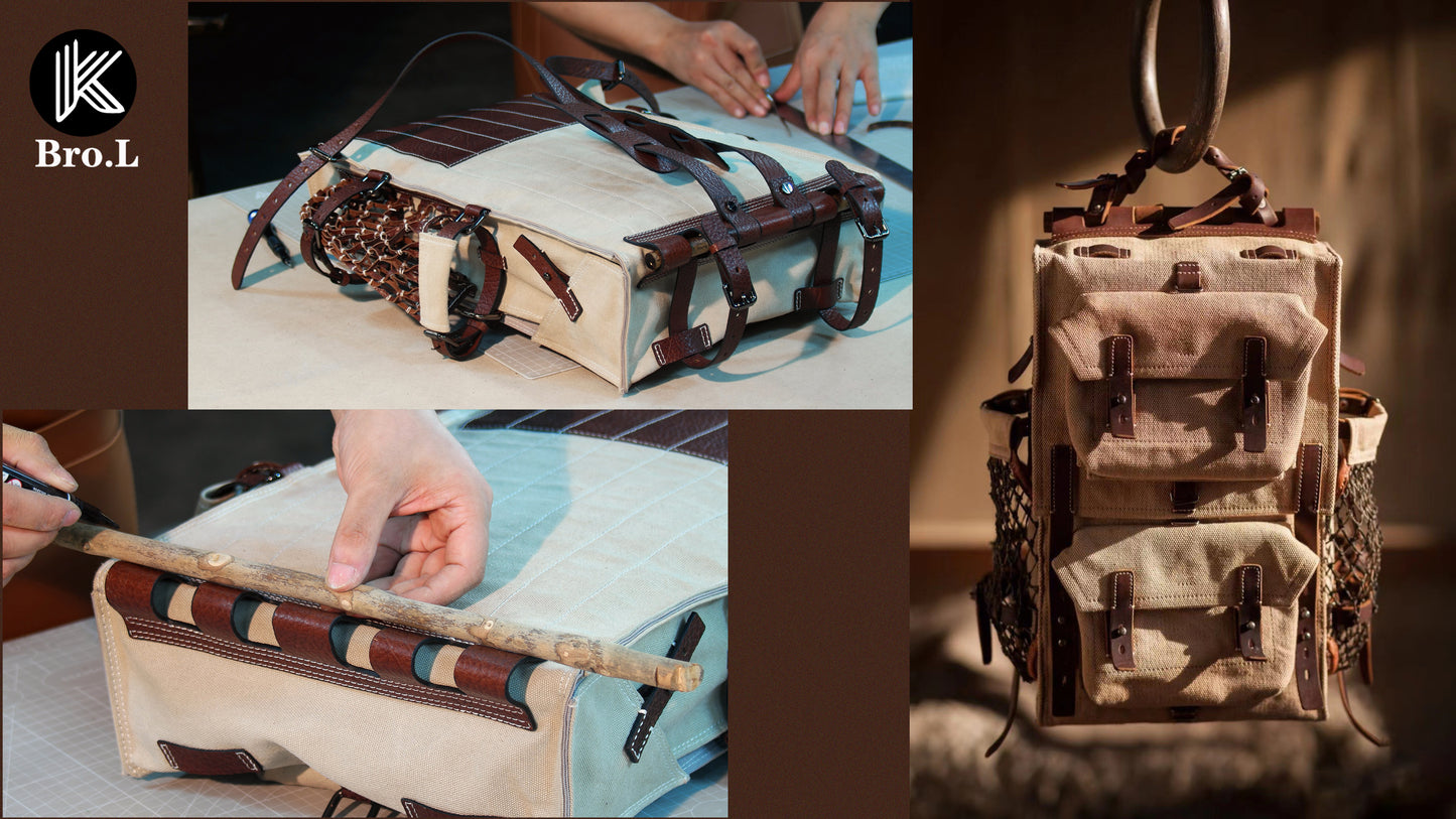 【Bag Pattern】Make a leather backpack,Hiking backpack,knapsack,Canvas Vintage Backpack