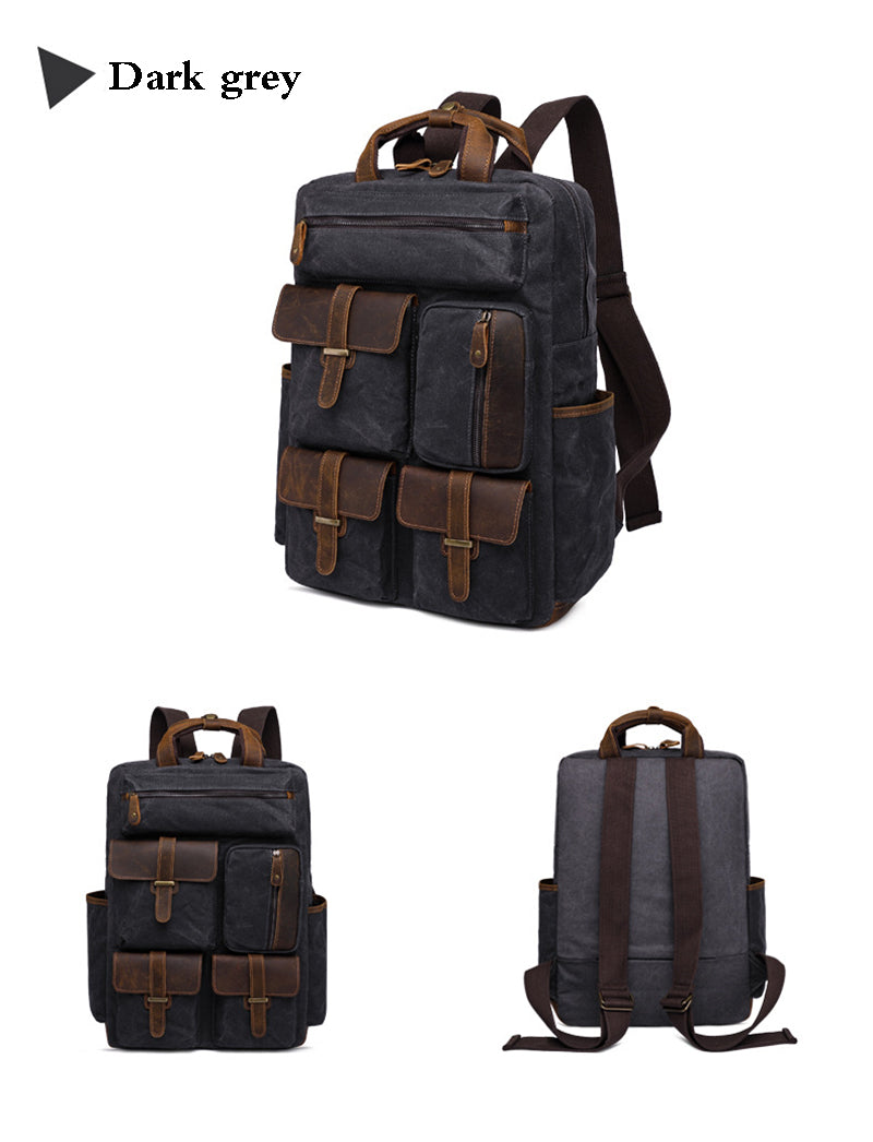 Oil wax canvas bag backpack for men's travel retro canvas bag large capacity outdoor backpack Leather backpack