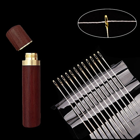 Blind Sewing Needles Easy Self Threading Side-Hole Needlework Tools With Portable Box Holder Elder Children Handmade Embroidery