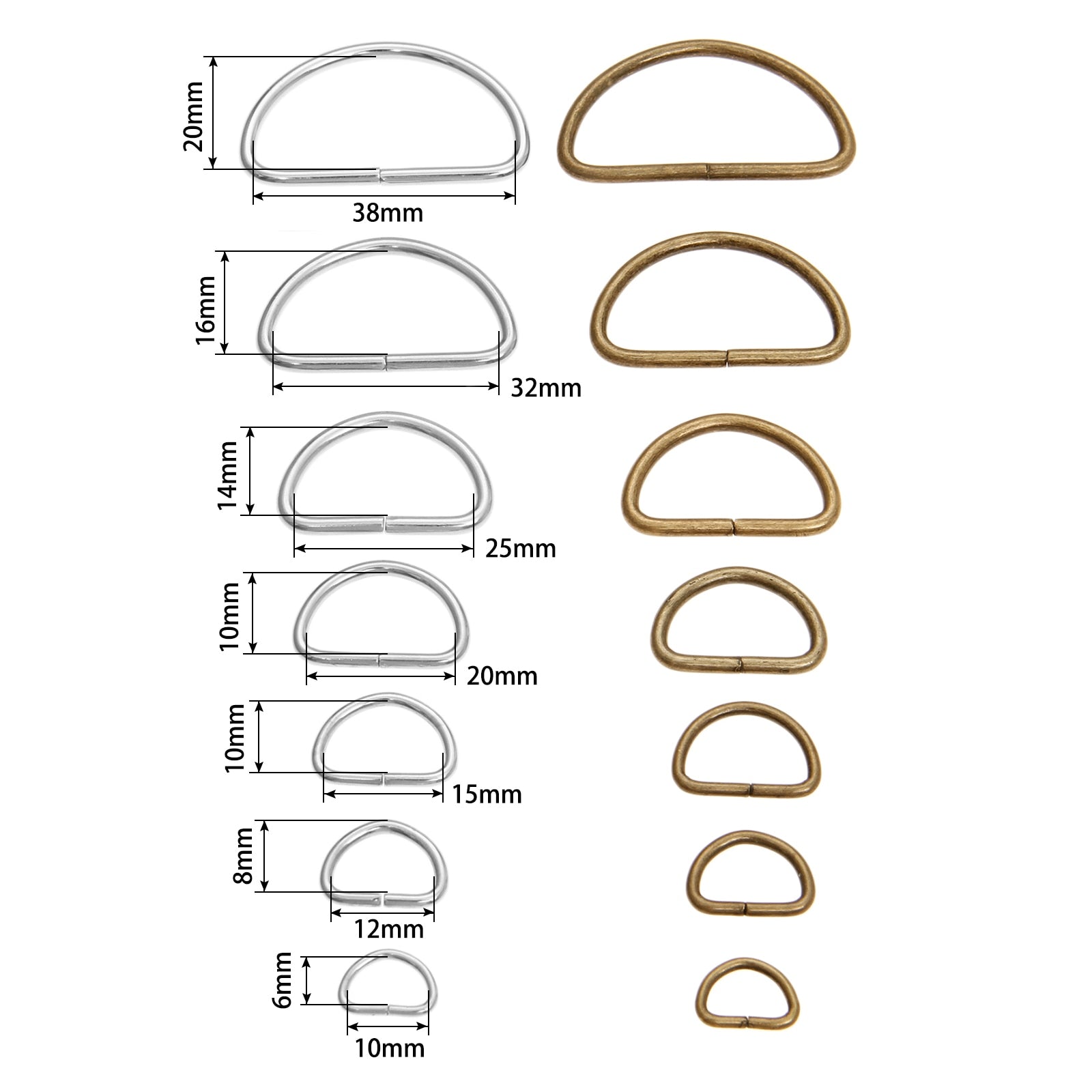 20pcs/lot Metal D Ring Buckle Hand Bag Purse Strap Belt Dog Collar Chain Clasp DIY Needlework Heavy Duty Strong Thickness